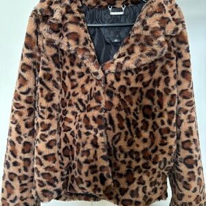 Leopard Print Faux Fur Jacket